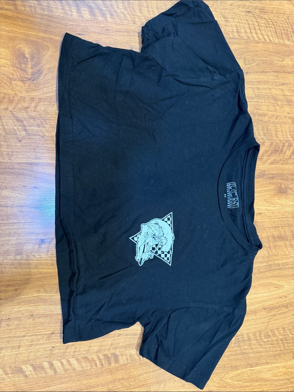 Black Graphic Cropped Crewneck T‑Shirt - Skeleton